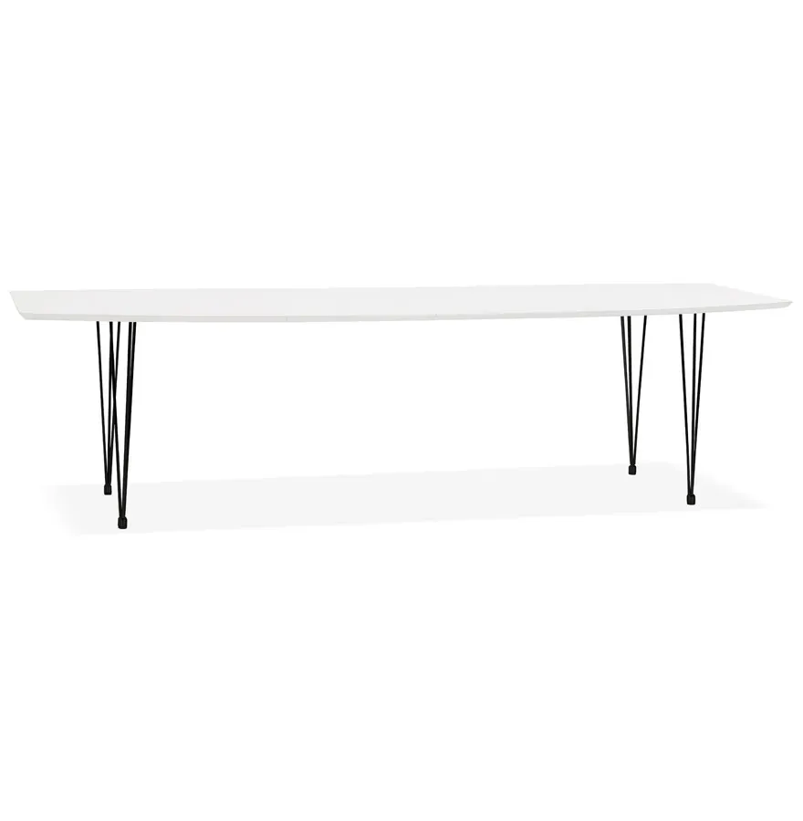 Table à dîner design extensible 'HUSKI' blanche avec pieds noirs style industriel - 170(270)x100 cm