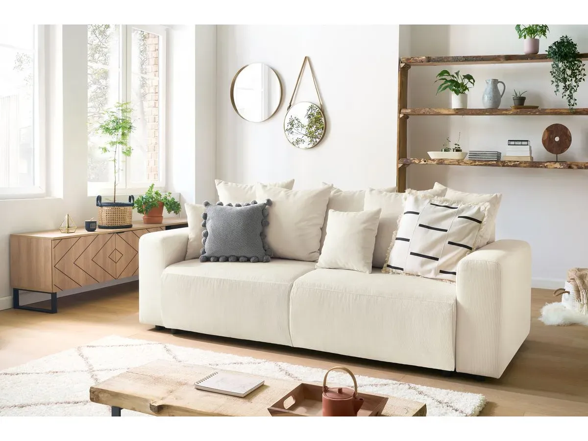 Canapé droit convertible coffre ENVY velours côtelé beige   BOBOCHIC 3 places