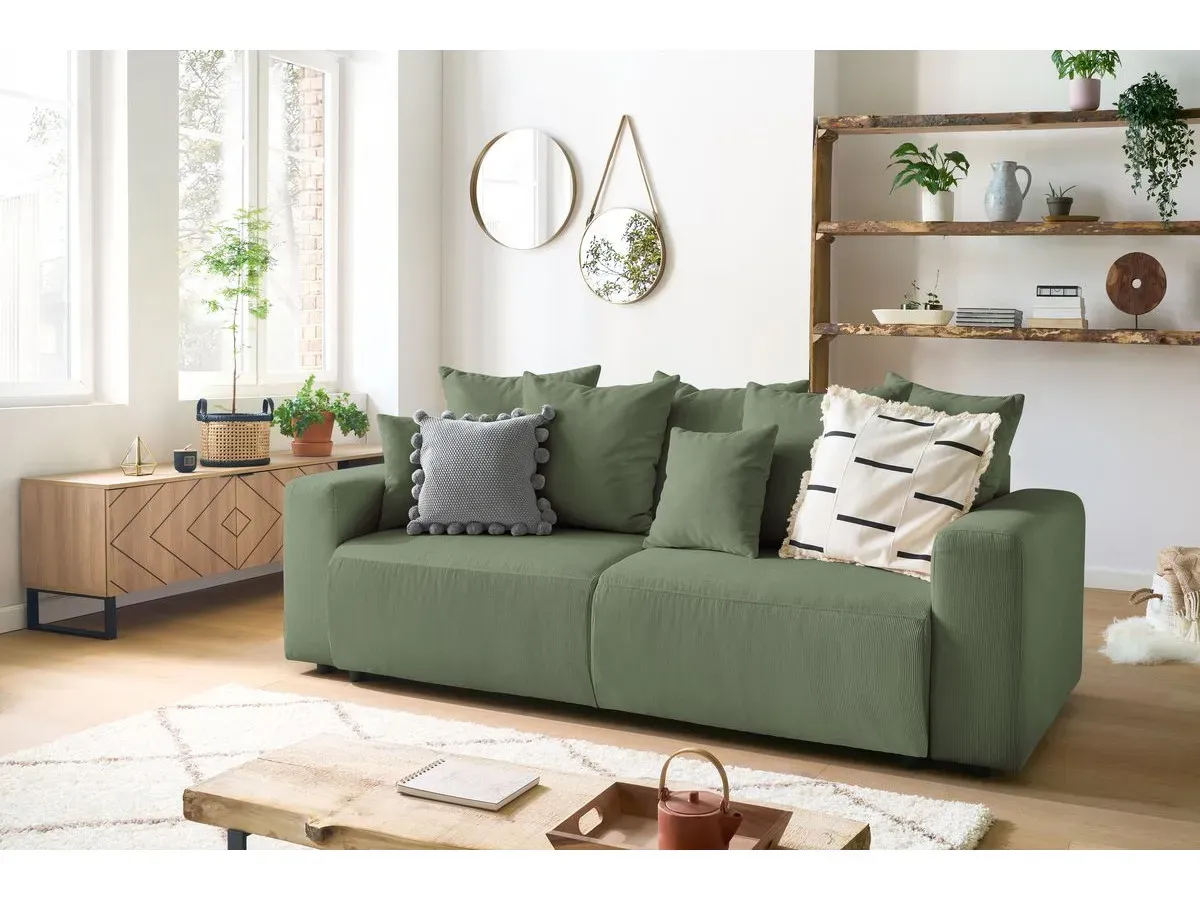 Canapé droit convertible coffre ENVY velours côtelé vert   BOBOCHIC 3 places