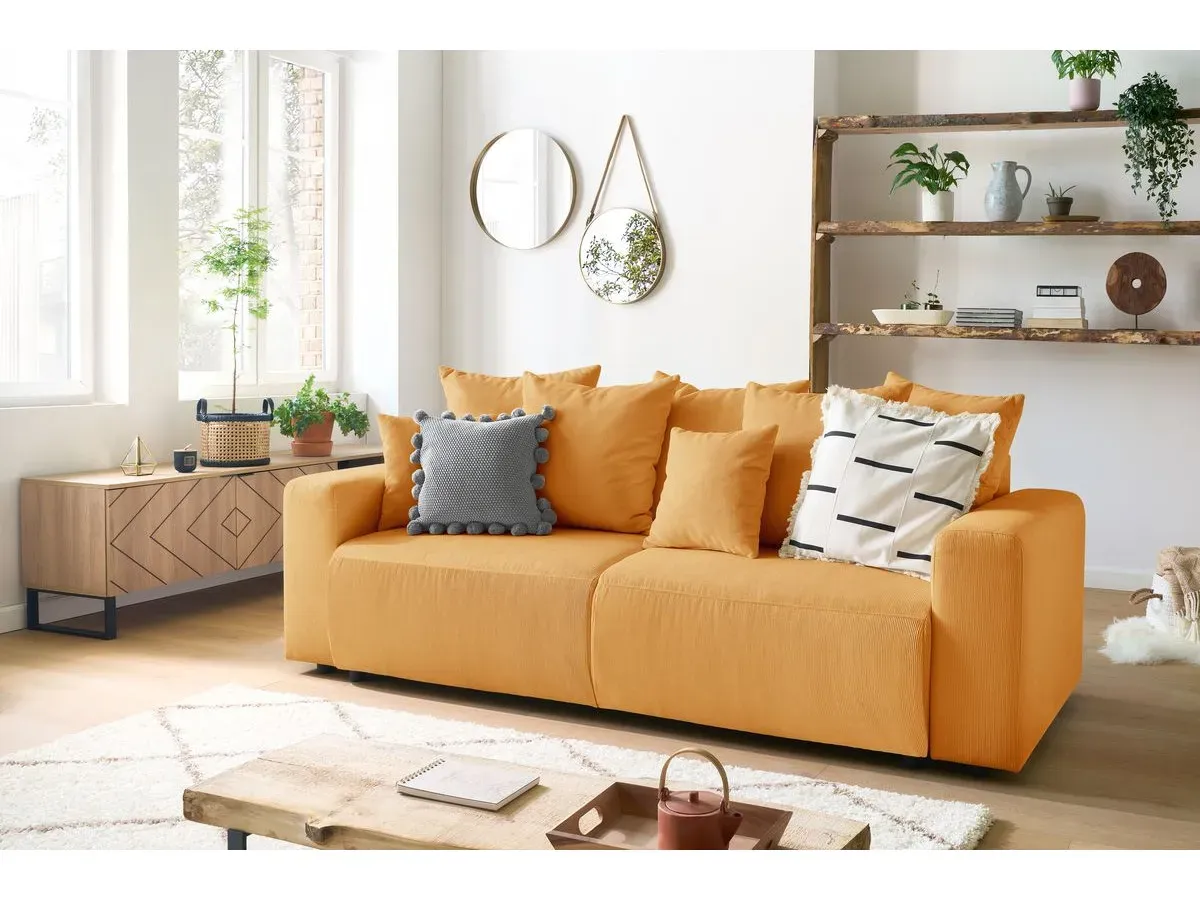 Canapé droit convertible coffre ENVY velours côtelé jaune   BOBOCHIC 3 places