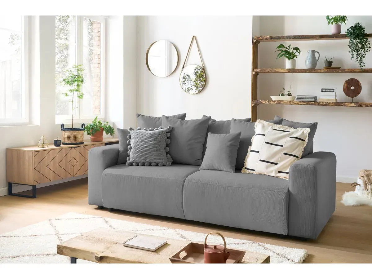 Canapé droit convertible coffre ENVY velours côtelé gris foncé   BOBOCHIC 3 places