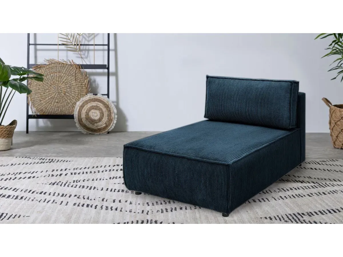 Méridienne sans accoudoir pour canapé modulable NIHAD tissu velours côtelé bleu foncé   BOBOCHIC 1 places