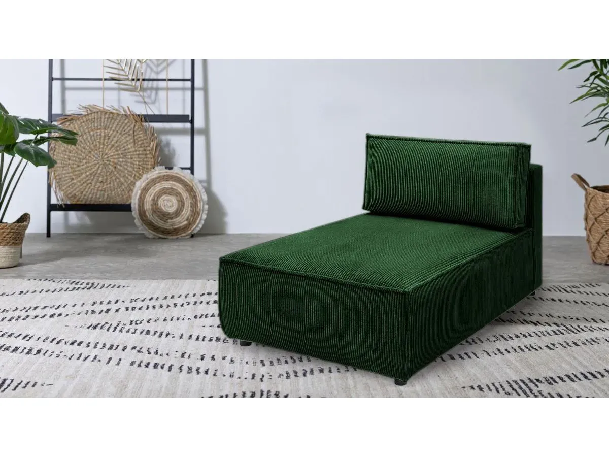 Méridienne sans accoudoir pour canapé modulable NIHAD tissu velours côtelé vert foncé   BOBOCHIC 1 places