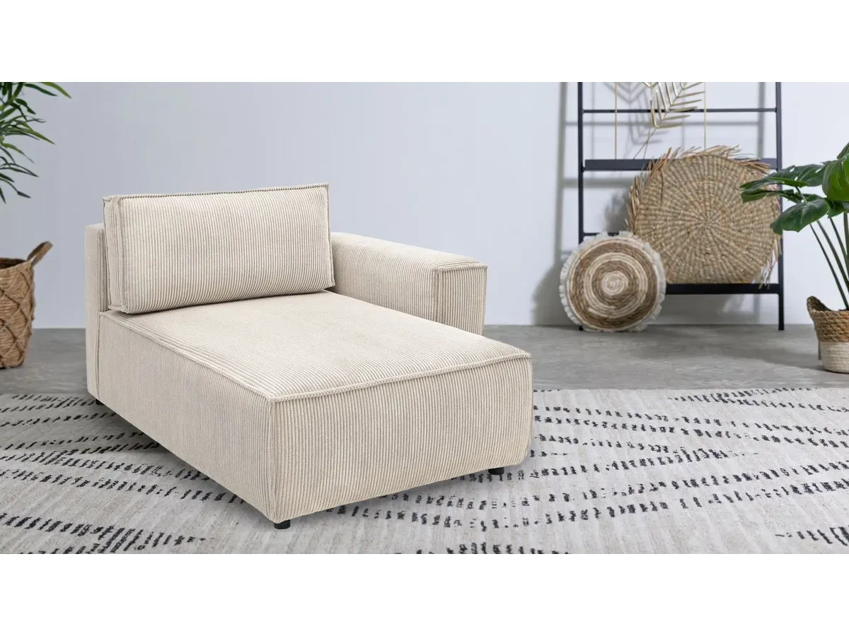 Méridienne avec accoudoir pour canapé modulable NIHAD tissu velours côtelé beige  angle droit BOBOCHIC 1 places