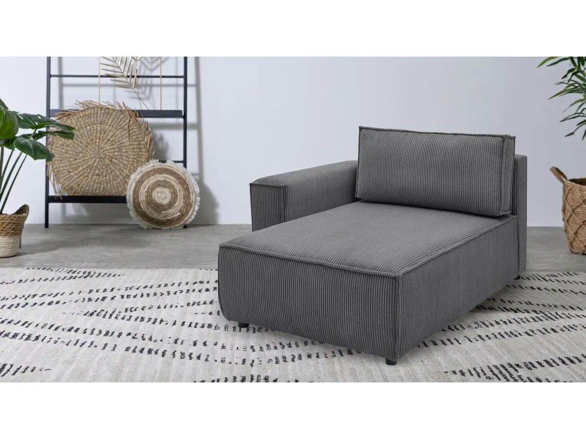 Méridienne avec accoudoir pour canapé modulable NIHAD tissu velours côtelé gris foncé  angle gauche BOBOCHIC 1 places