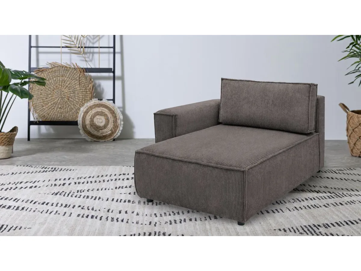 Méridienne avec accoudoir pour canapé modulable NIHAD tissu velours côtelé marron  angle gauche BOBOCHIC 1 places