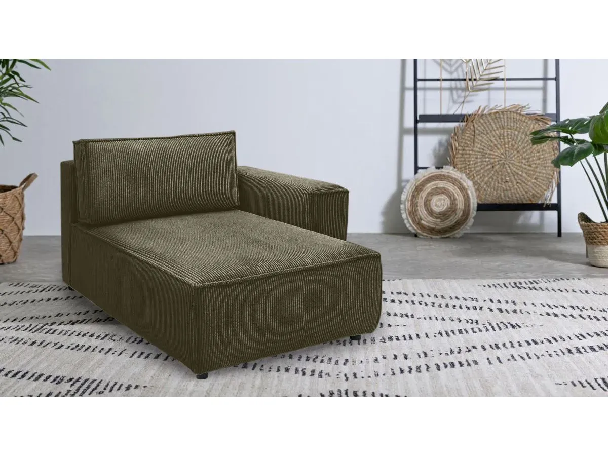 Méridienne avec accoudoir pour canapé modulable NIHAD tissu velours côtelé vert clair  angle droit BOBOCHIC 1 places