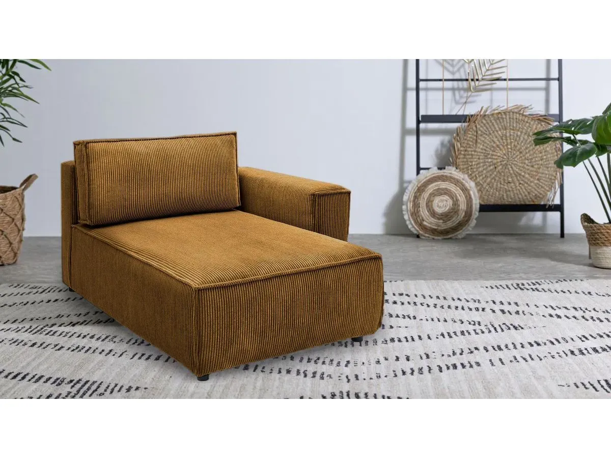 Méridienne avec accoudoir pour canapé modulable NIHAD tissu velours côtelé jaune  angle droit BOBOCHIC 1 places