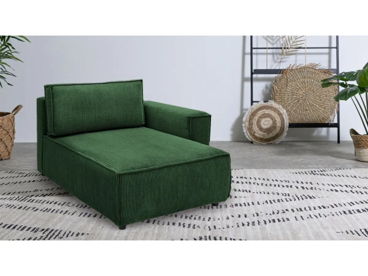 Méridienne avec accoudoir pour canapé modulable NIHAD tissu velours côtelé vert foncé  angle droit BOBOCHIC 1 places