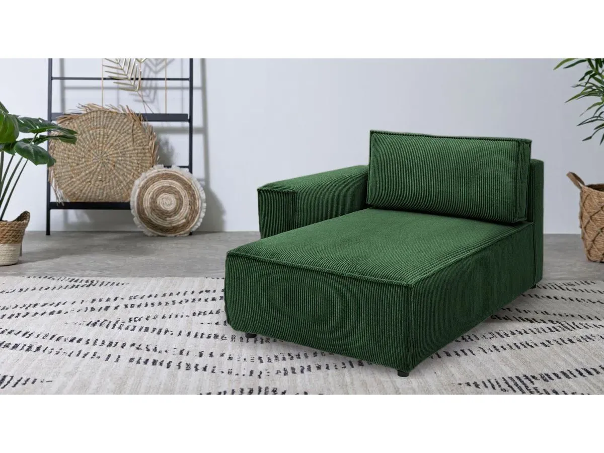 Méridienne avec accoudoir pour canapé modulable NIHAD tissu velours côtelé vert foncé  angle gauche BOBOCHIC 1 places