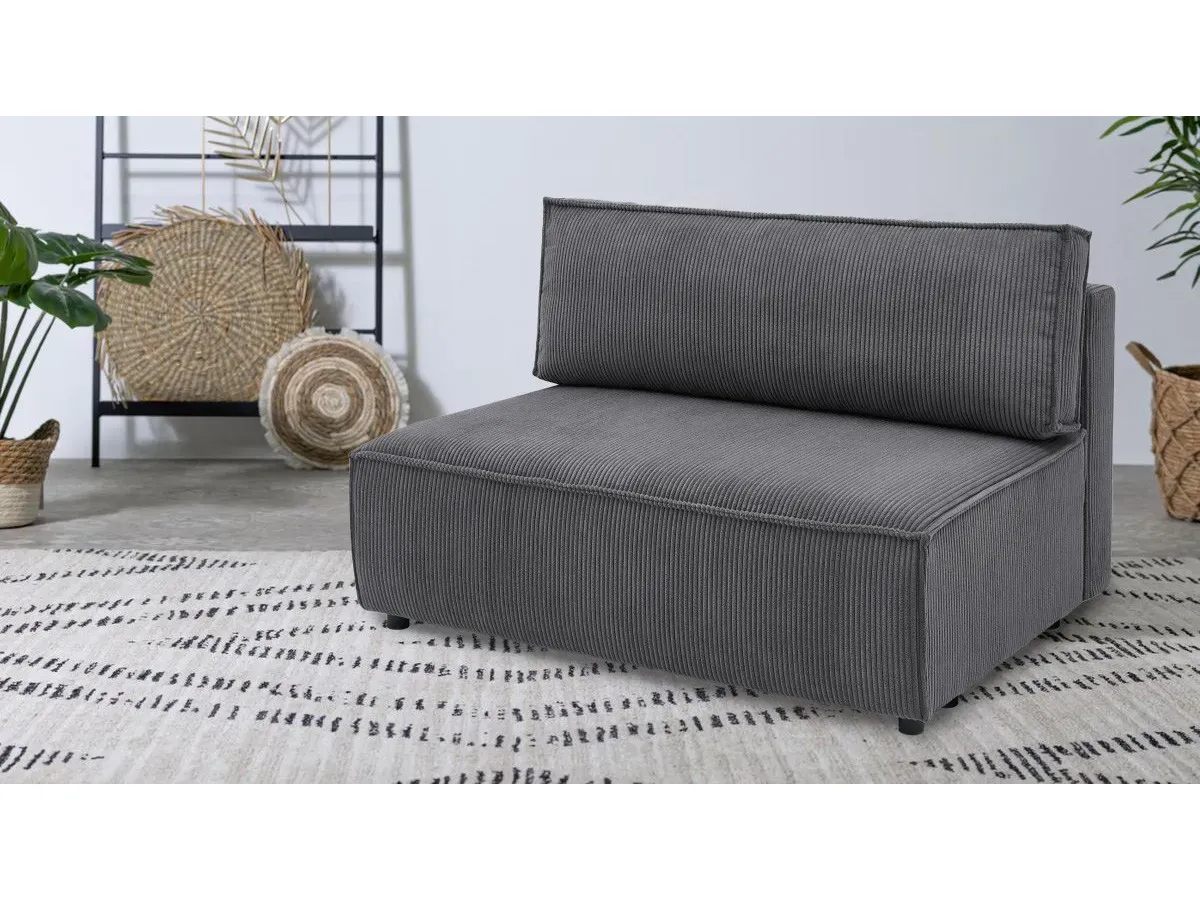 Chauffeuse 2 places sans accoudoir pour canapé modulable NIHAD tissu velours côtelé gris foncé   BOBOCHIC 2 places