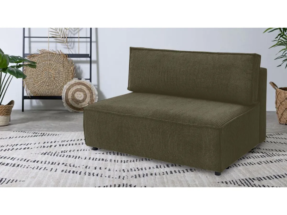 Chauffeuse 2 places sans accoudoir pour canapé modulable NIHAD tissu velours côtelé vert clair   BOBOCHIC 2 places
