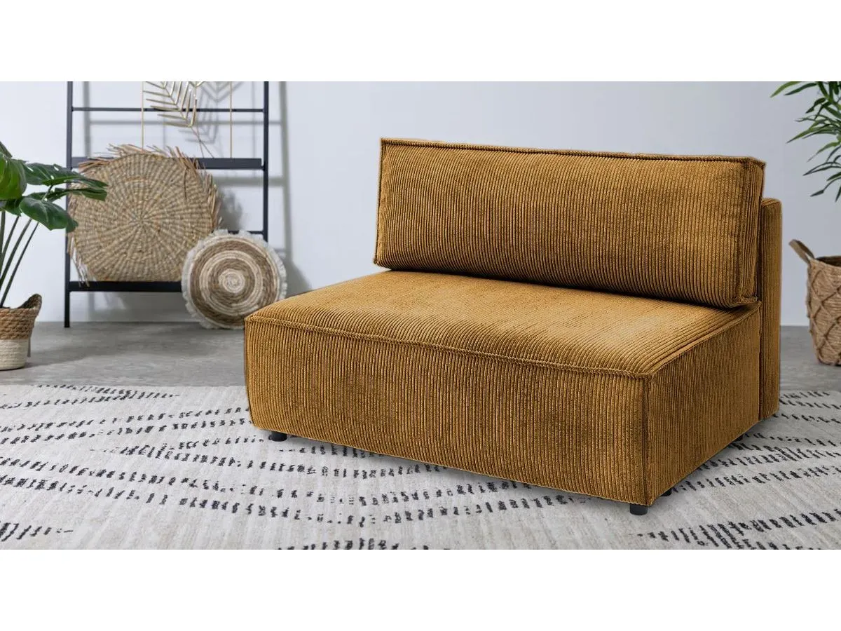 Chauffeuse 2 places sans accoudoir pour canapé modulable NIHAD tissu velours côtelé jaune   BOBOCHIC 2 places
