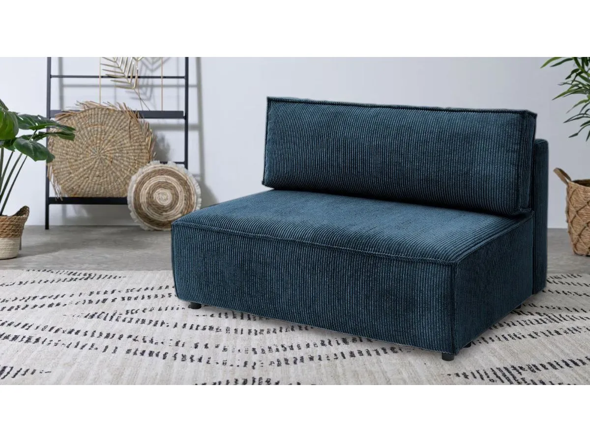 Chauffeuse 2 places sans accoudoir pour canapé modulable NIHAD tissu velours côtelé bleu foncé   BOBOCHIC 2 places