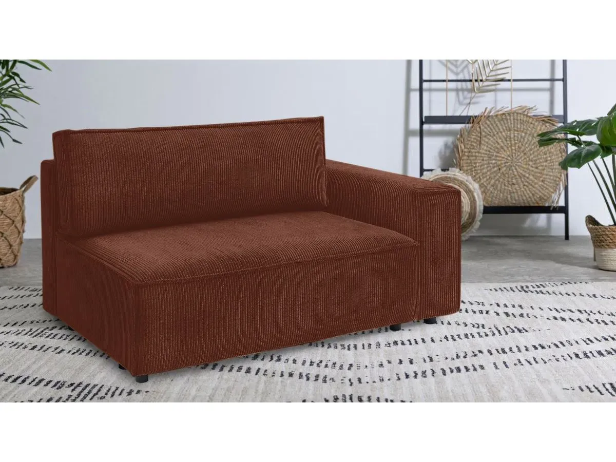 Chauffeuse 2 places avec accoudoir pour canapé modulable NIHAD tissu velours côtelé orange  angle droit BOBOCHIC 2 places