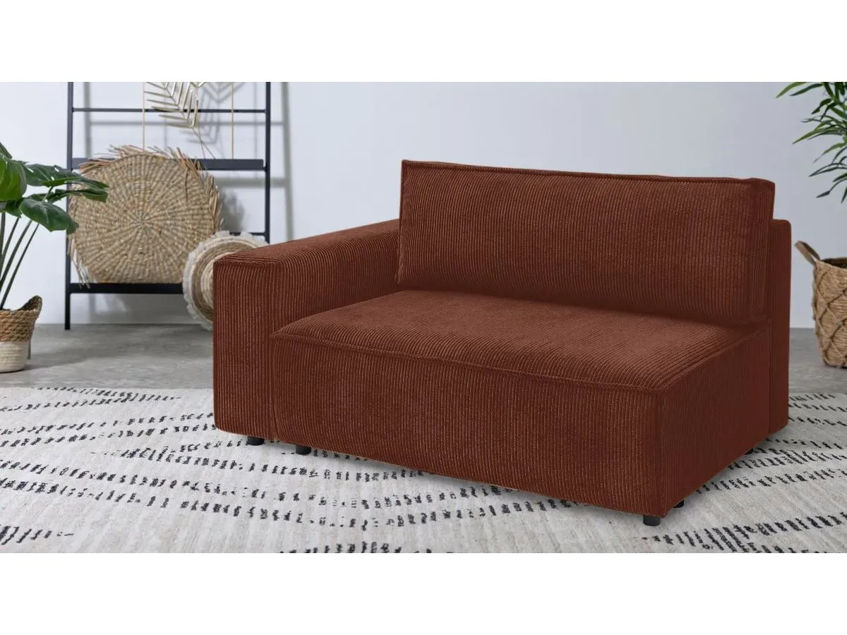 Chauffeuse 2 places avec accoudoir pour canapé modulable NIHAD tissu velours côtelé orange  angle gauche BOBOCHIC 2 places