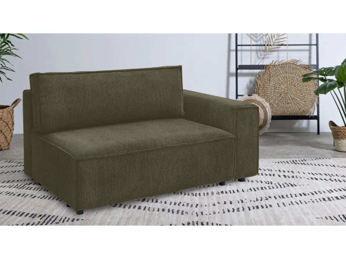 Chauffeuse 2 places avec accoudoir pour canapé modulable NIHAD tissu velours côtelé vert clair  angle droit BOBOCHIC 2 places