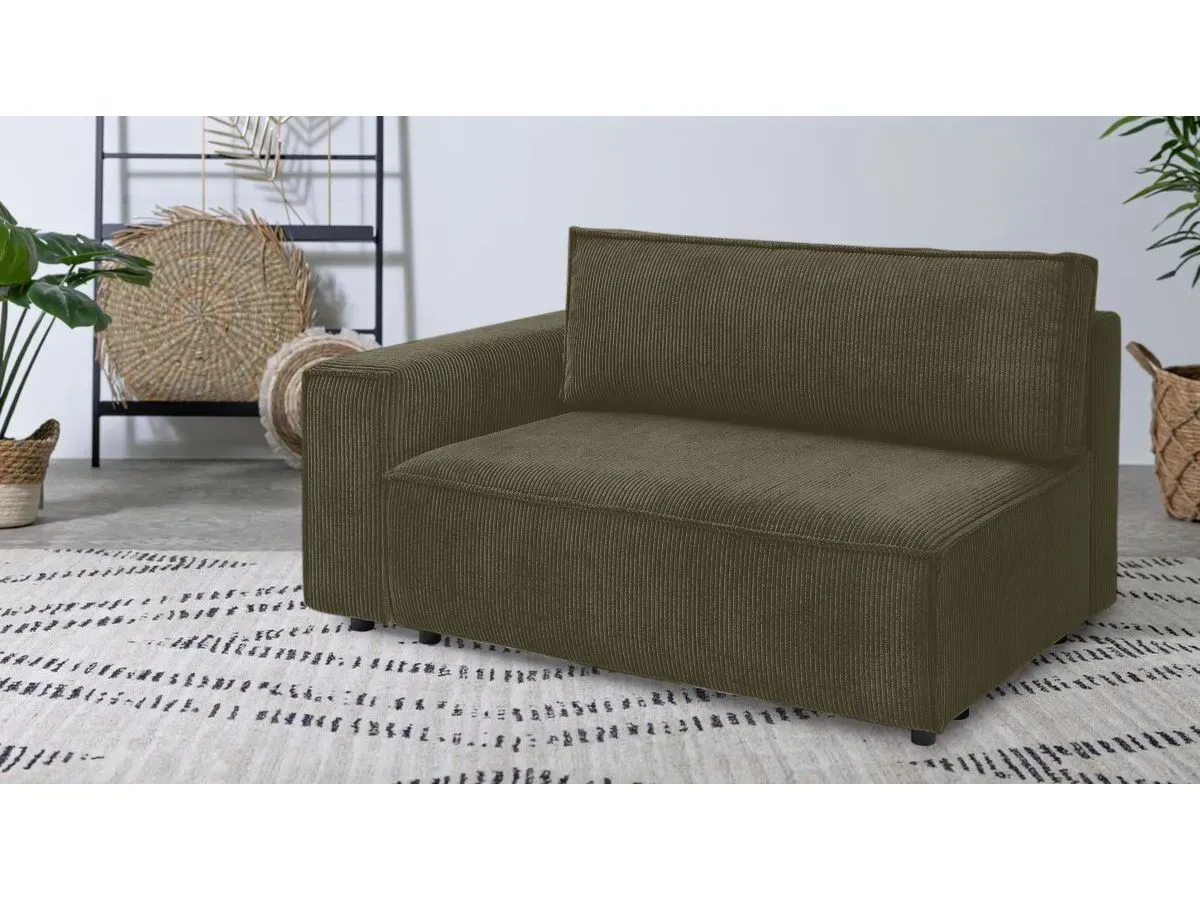 Chauffeuse 2 places avec accoudoir pour canapé modulable NIHAD tissu velours côtelé vert clair  angle gauche BOBOCHIC 2 places