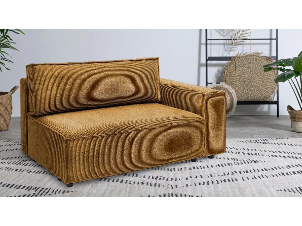 Chauffeuse 2 places avec accoudoir pour canapé modulable NIHAD tissu velours côtelé jaune  angle droit BOBOCHIC 2 places