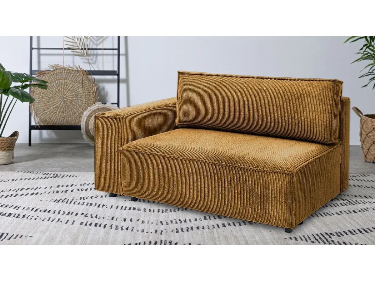 Chauffeuse 2 places avec accoudoir pour canapé modulable NIHAD tissu velours côtelé jaune  angle gauche BOBOCHIC 2 places