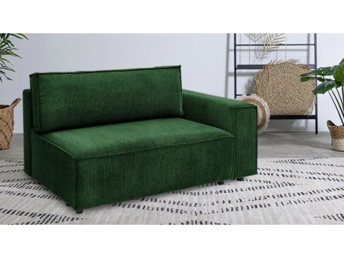 Chauffeuse 2 places avec accoudoir pour canapé modulable NIHAD tissu velours côtelé vert foncé  angle droit BOBOCHIC 2 places