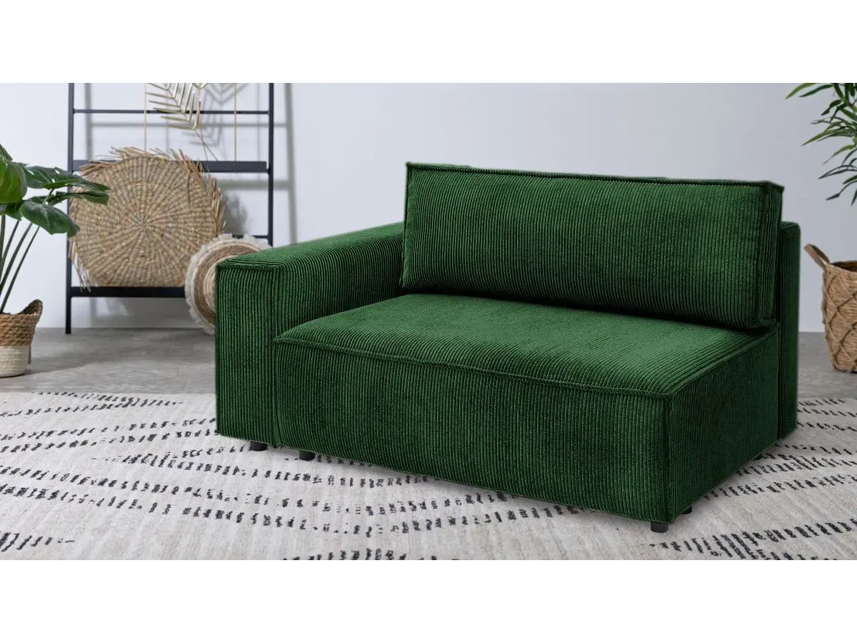 Chauffeuse 2 places avec accoudoir pour canapé modulable NIHAD tissu velours côtelé vert foncé  angle gauche BOBOCHIC 2 places