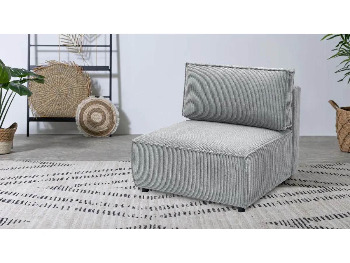 Chauffeuse 1 place pour canapé modulable NIHAD tissu velours côtelé gris clair   BOBOCHIC 1 places