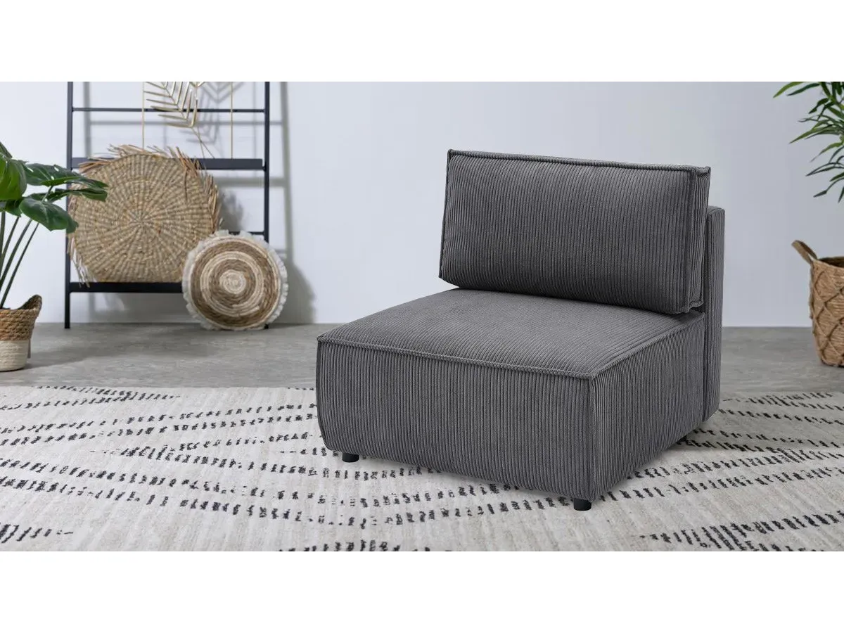 Chauffeuse 1 place pour canapé modulable NIHAD tissu velours côtelé gris foncé   BOBOCHIC 1 places