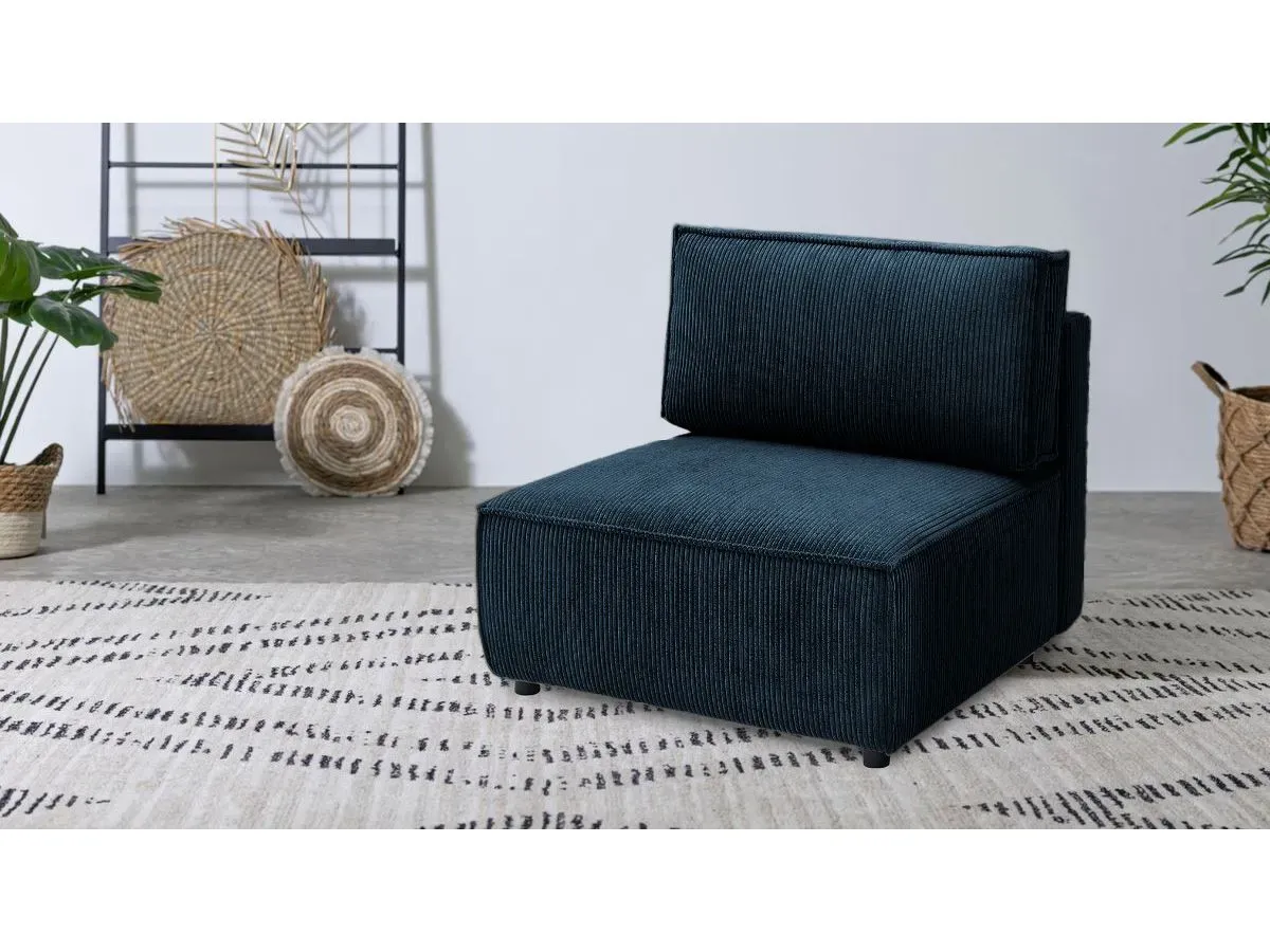Chauffeuse 1 place pour canapé modulable NIHAD tissu velours côtelé bleu foncé   BOBOCHIC 1 places