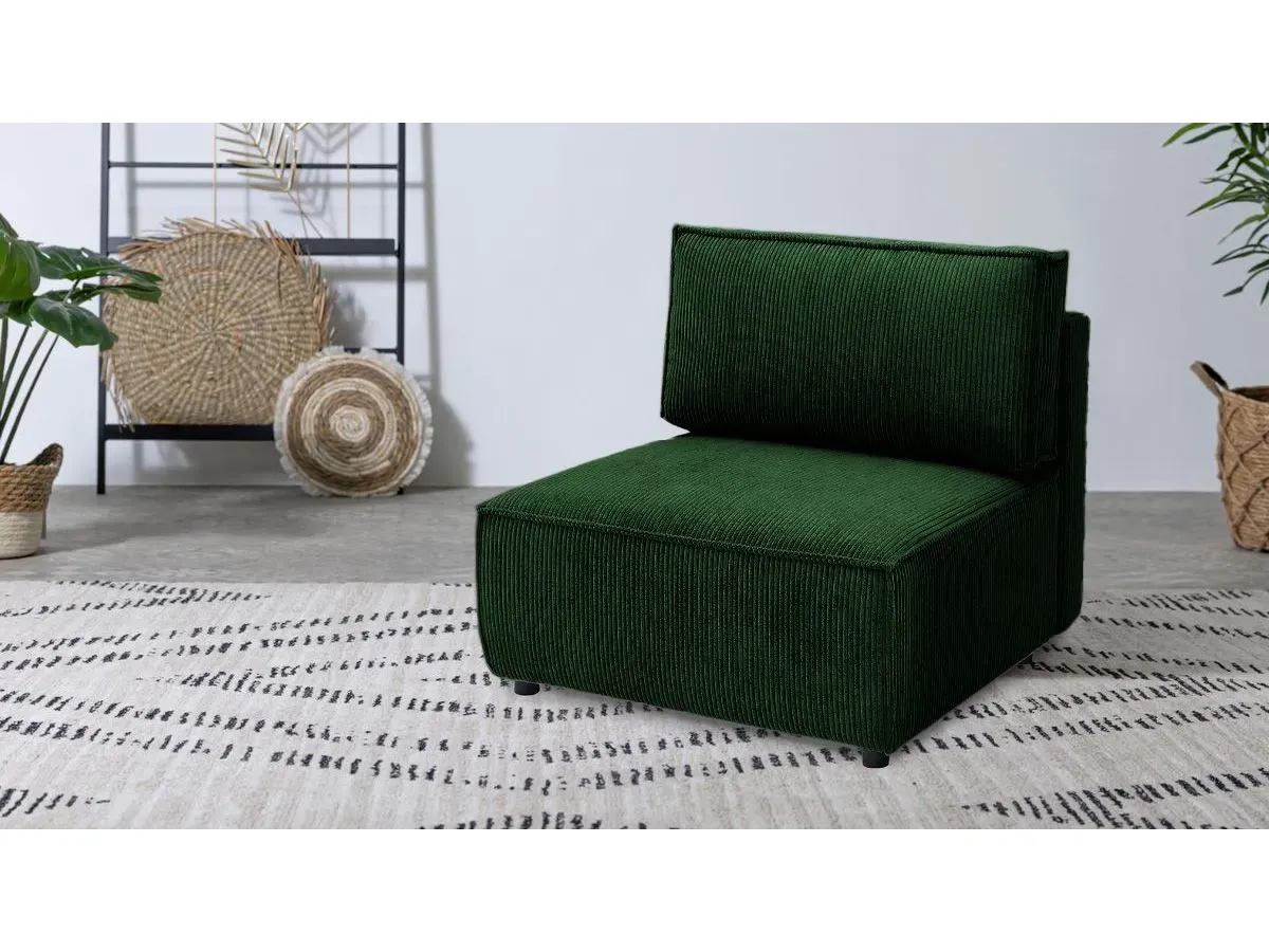 Chauffeuse 1 place pour canapé modulable NIHAD tissu velours côtelé vert foncé   BOBOCHIC 1 places