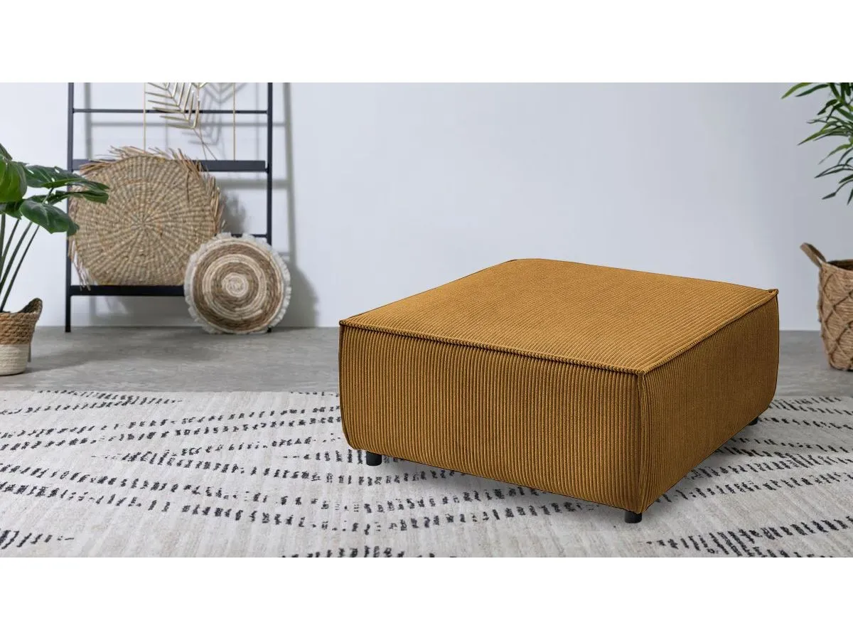 Pouf pour canapé modulable NIHAD tissu velours côtelé jaune   BOBOCHIC