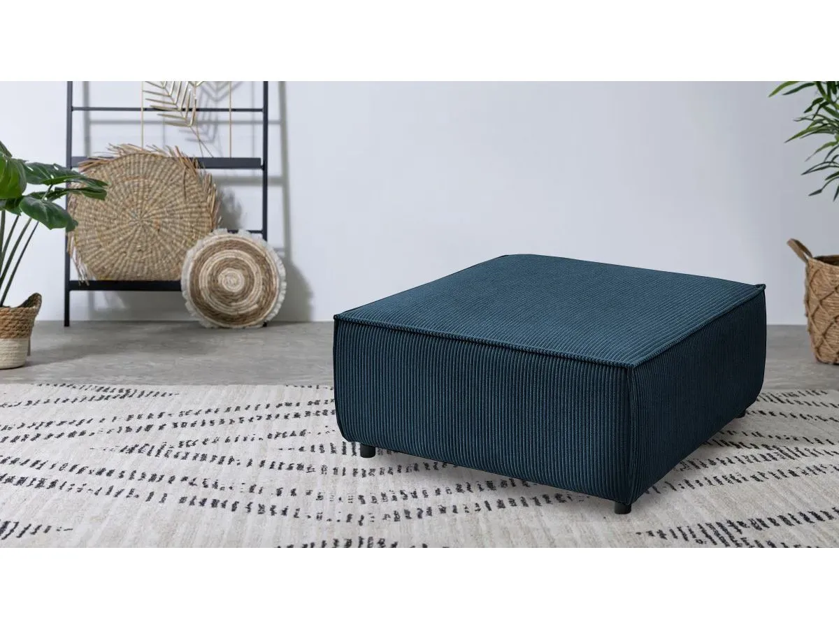 Pouf pour canapé modulable NIHAD tissu velours côtelé bleu foncé   BOBOCHIC