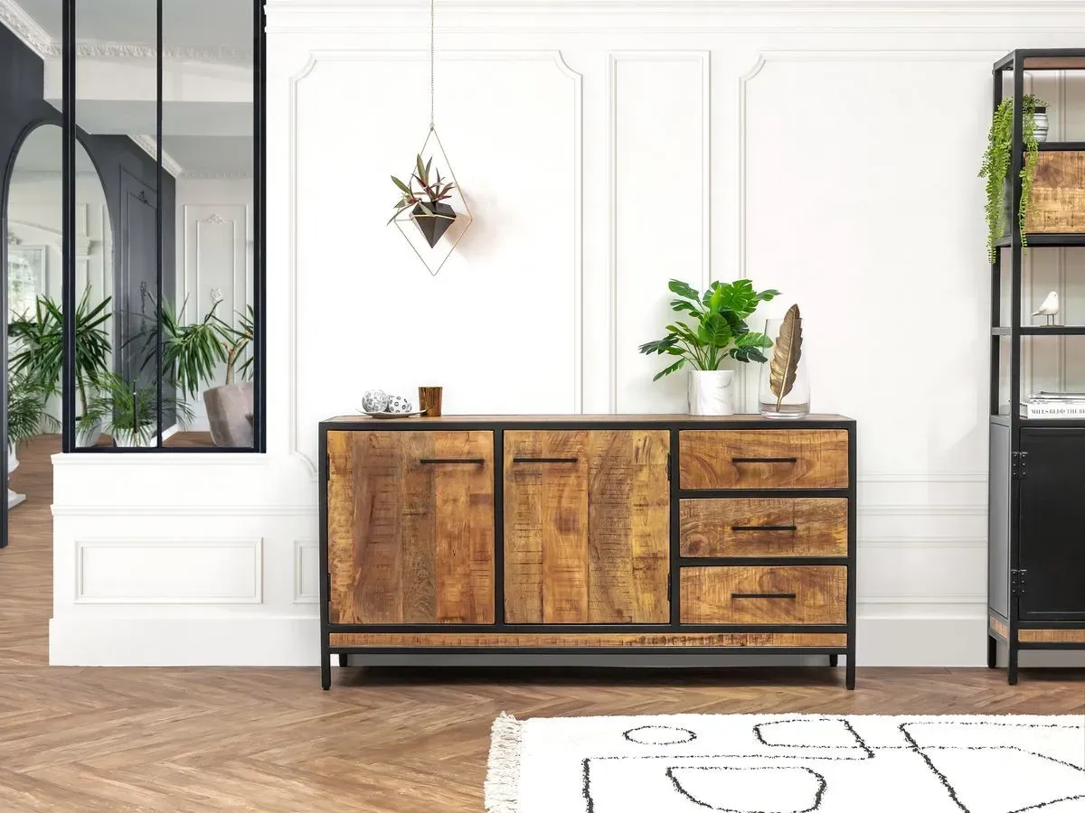 Buffet 2 portes 160 cm BEAUBOURG bois massif de manguier    BOBOCHIC