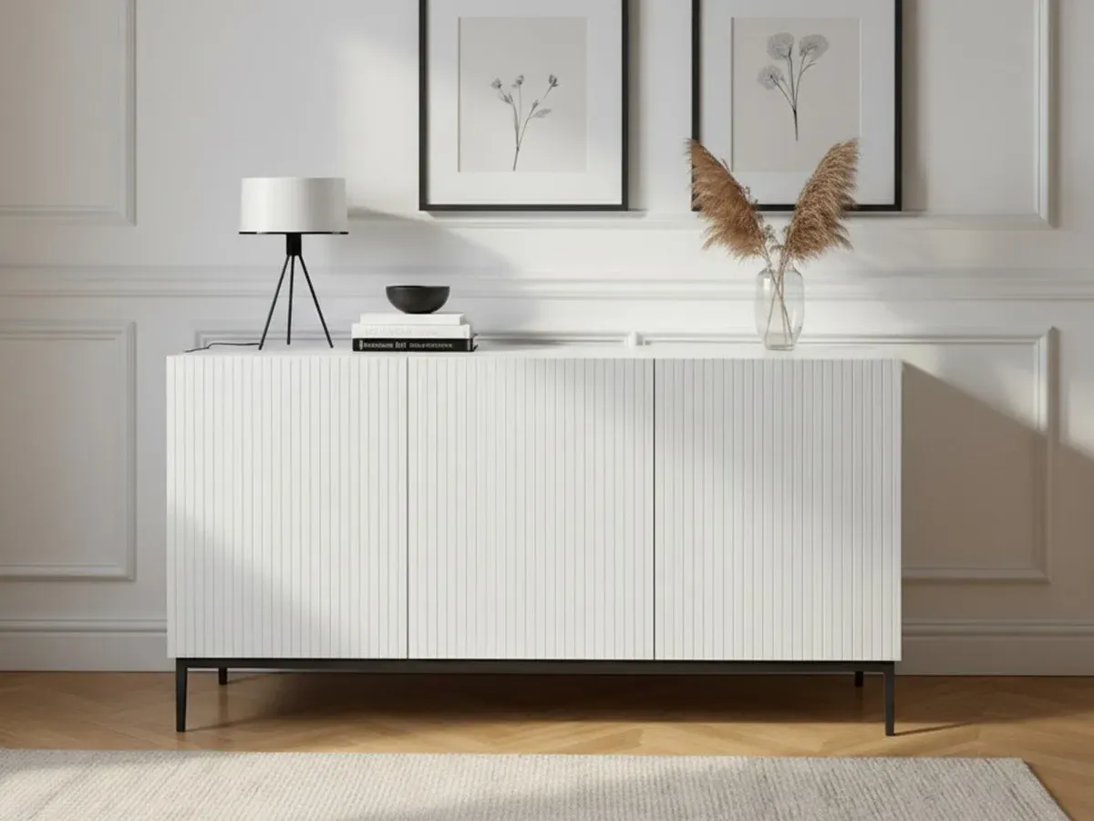 Buffet 3 portes 150 cm KASHA Pieds noir blanc   BOBOCHIC