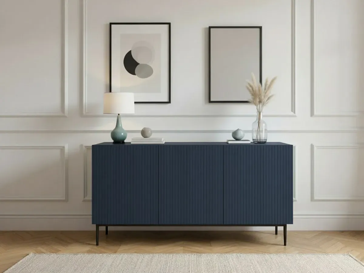 Buffet 3 portes 150 cm KASHA Pieds noir bleu foncé   BOBOCHIC