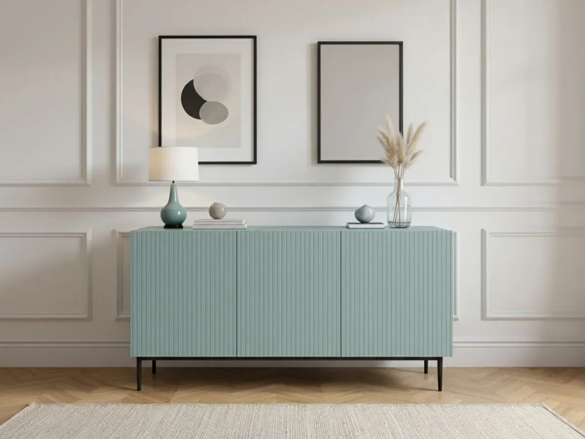 Buffet 3 portes 150 cm KASHA Pieds noir bleu clair   BOBOCHIC