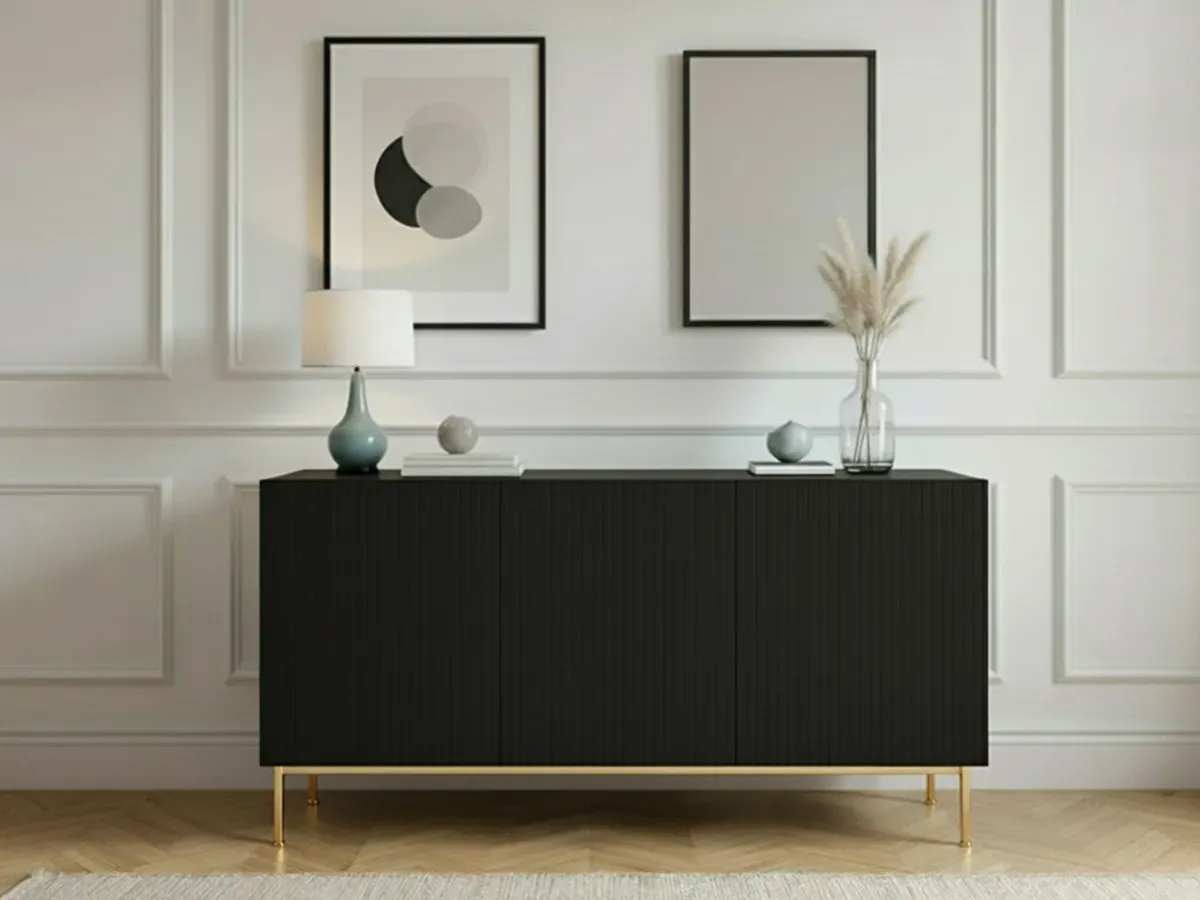 Buffet 3 portes 150 cm KASHA pieds or noir   BOBOCHIC
