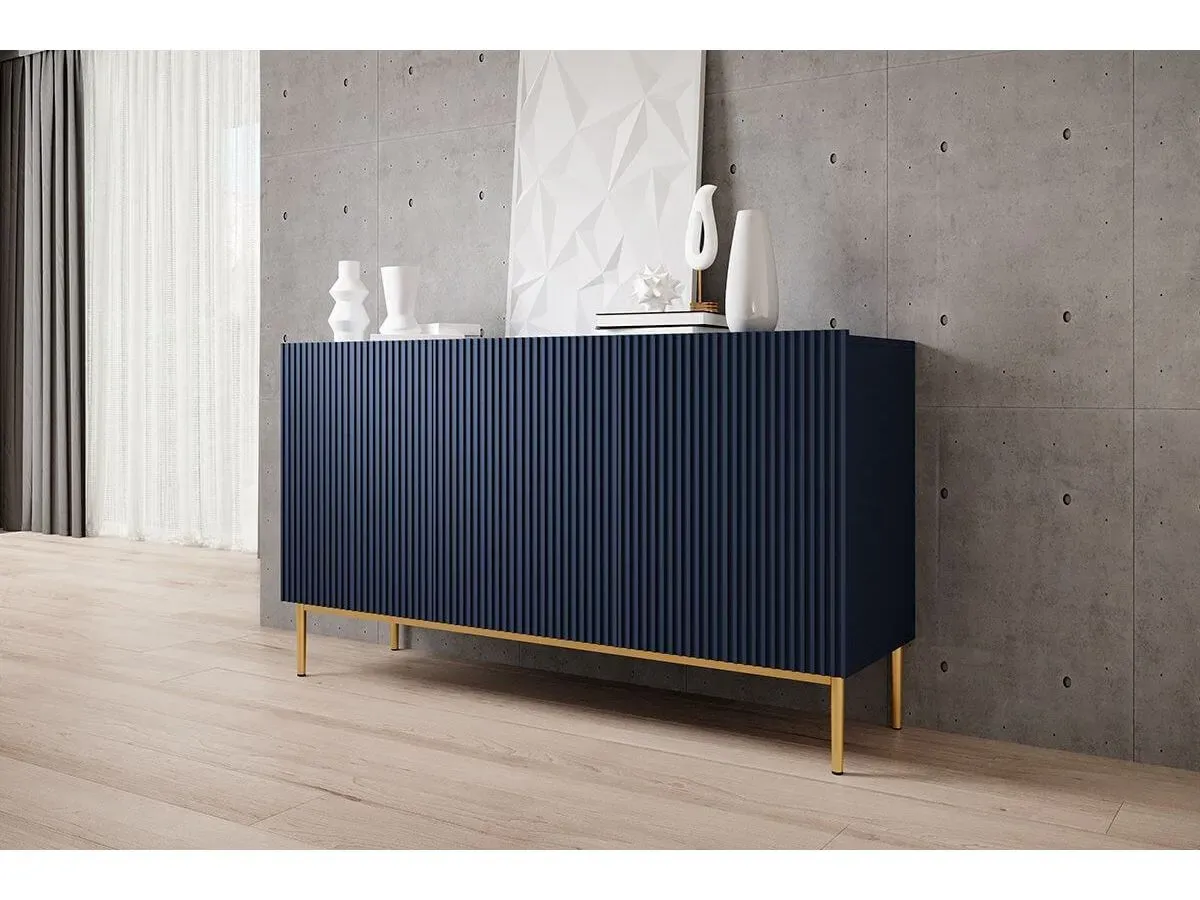 Buffet 3 portes 150 cm KASHA pieds or bleu foncé   BOBOCHIC