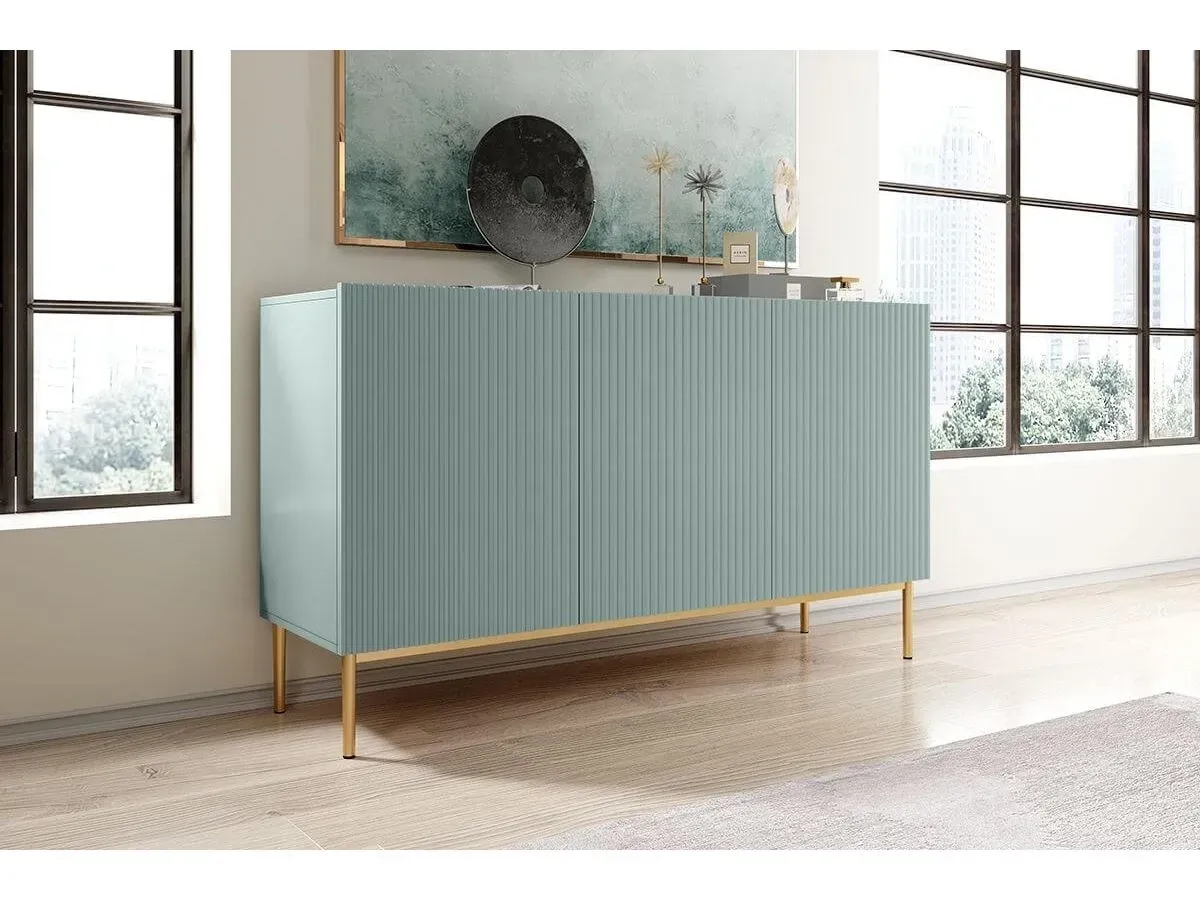 Buffet 3 portes 150 cm KASHA pieds or bleu clair   BOBOCHIC