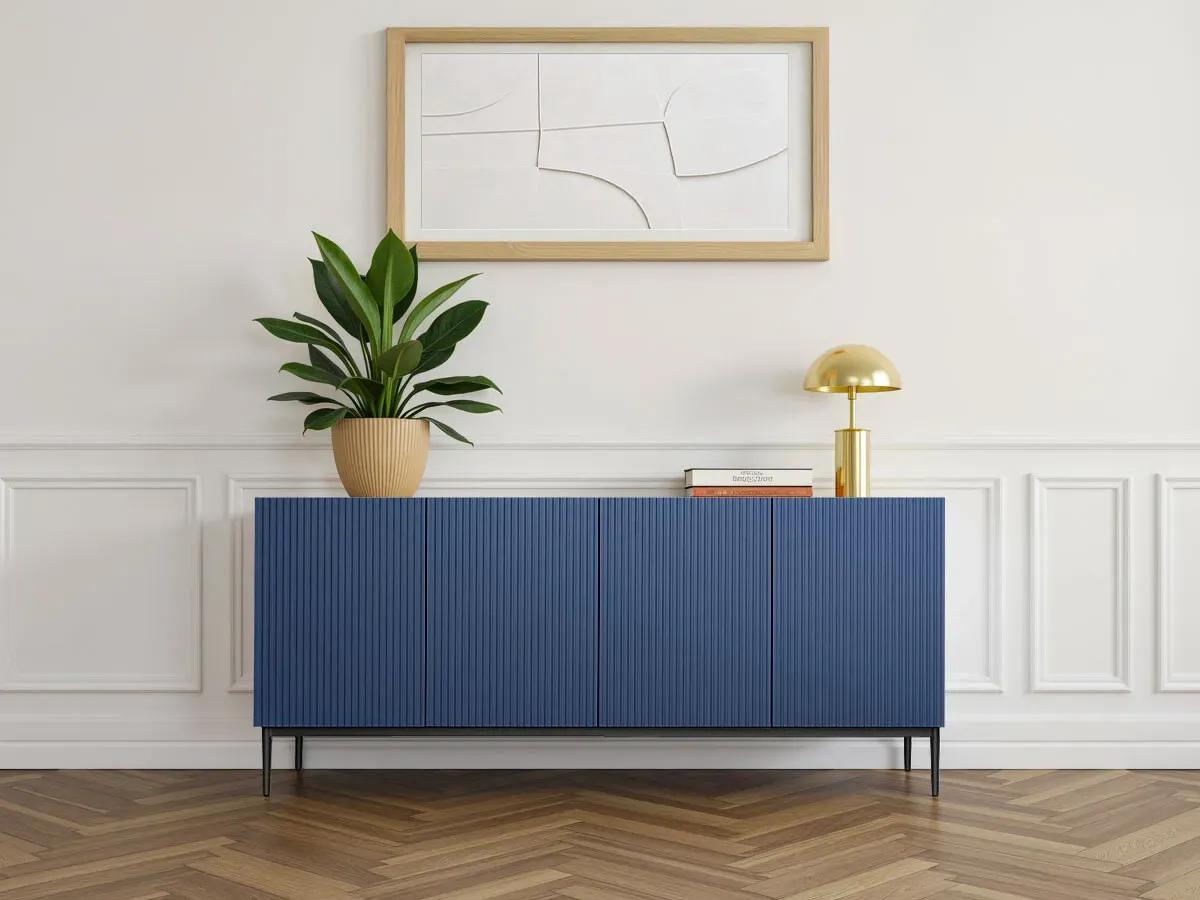 Buffet 4 portes 200 cm KASHA Pieds noir bleu foncé   BOBOCHIC