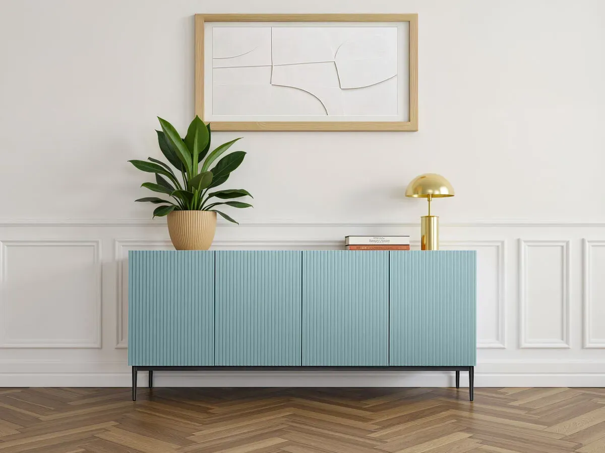 Buffet 4 portes 200 cm KASHA Pieds noir bleu clair   BOBOCHIC