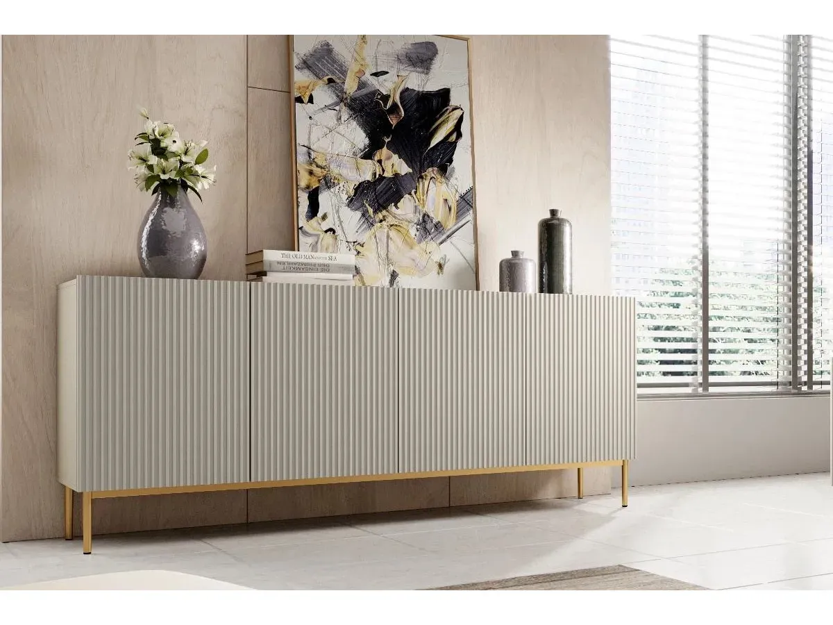Buffet 4 portes 200 cm KASHA Pieds or beige   BOBOCHIC