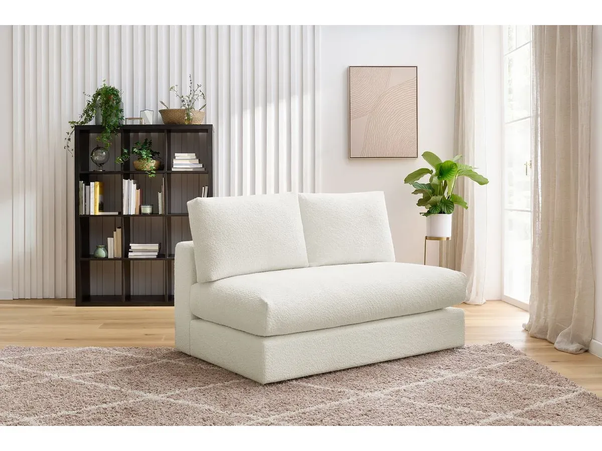 Chauffeuse 2 places pour canapé modulable PARIS tissu bouclette blanc   BOBOCHIC 2 places