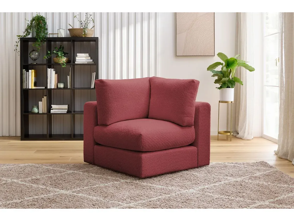 Angle pour canapé modulable PARIS tissu bouclette rouge   BOBOCHIC 1 places