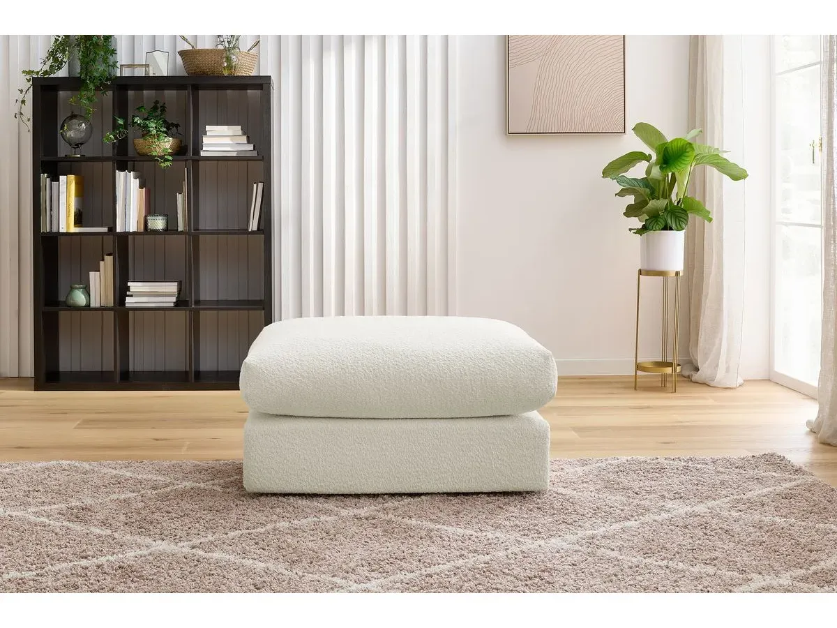 Pouf ultra moelleux PARIS tissu bouclette blanc   BOBOCHIC