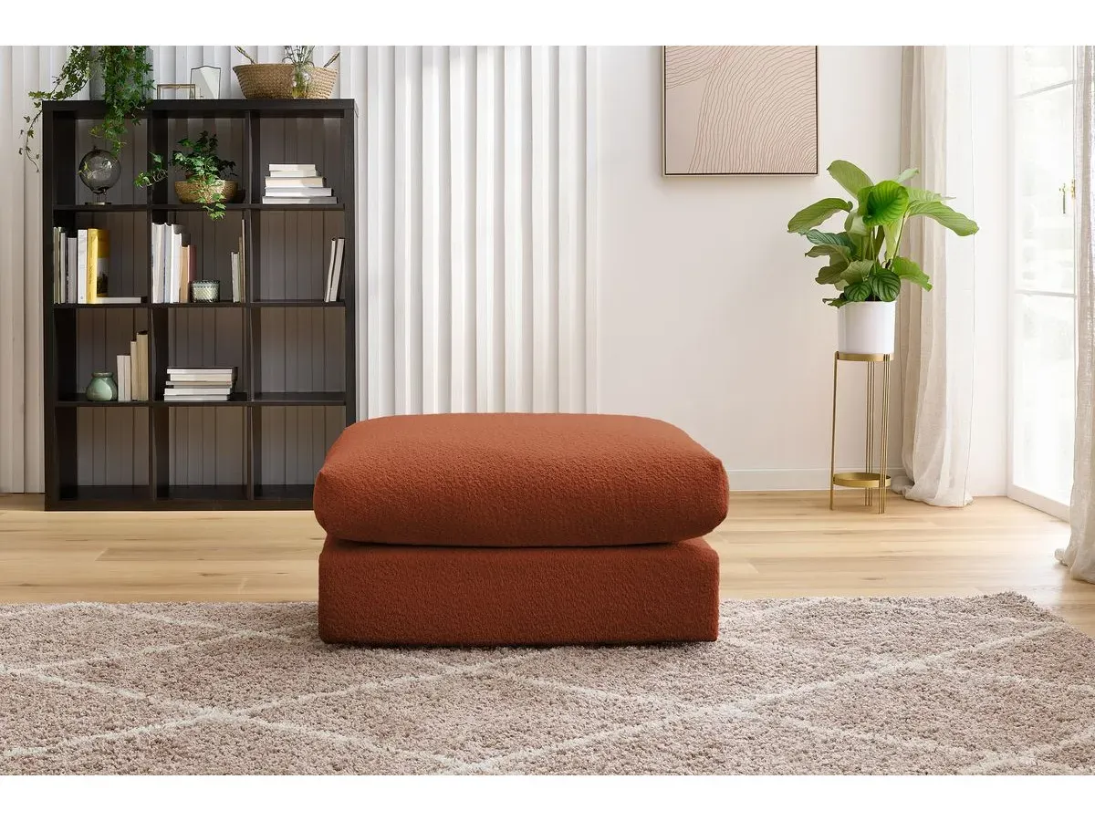 Pouf ultra moelleux PARIS tissu bouclette orange   BOBOCHIC