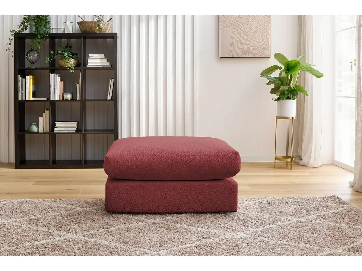 Pouf ultra moelleux PARIS tissu bouclette rouge   BOBOCHIC