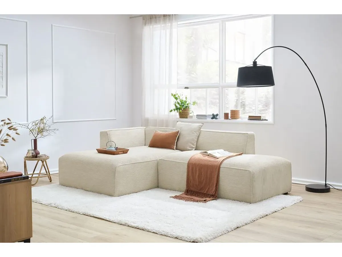 Canapé d'angle fixe MEGEVE tissu velours côtelé beige  angle gauche BOBOCHIC 4 places