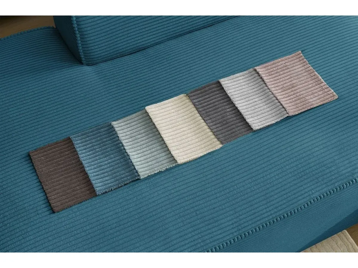 Canapé d'angle fixe MEGEVE tissu velours côtelé bleu foncé  angle gauche BOBOCHIC 4 places