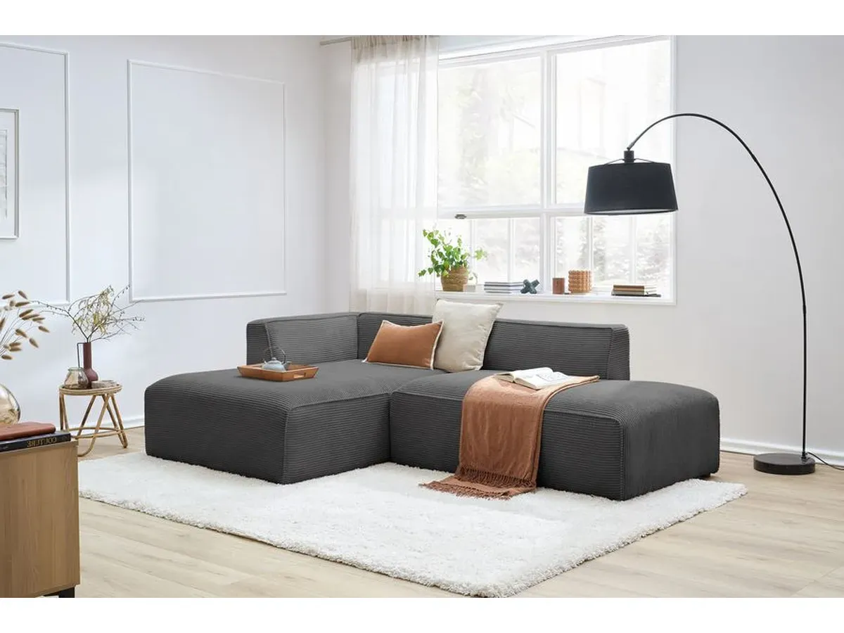 Canapé d'angle fixe MEGEVE tissu velours côtelé gris foncé  angle gauche BOBOCHIC 4 places